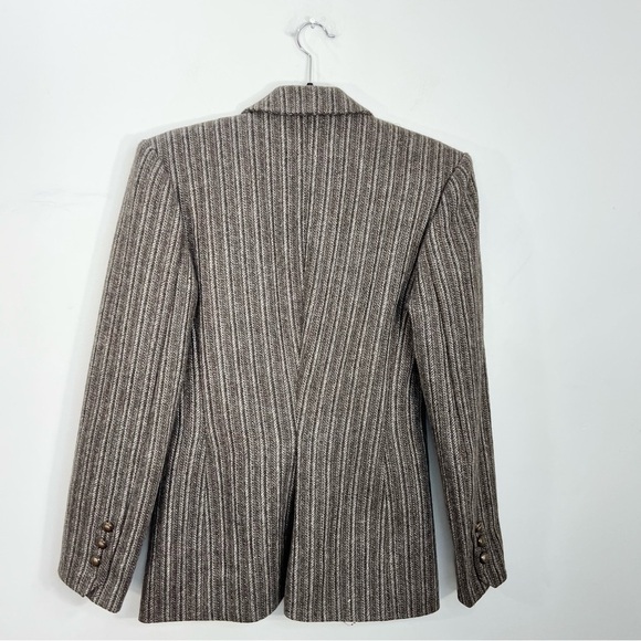 Vintage tailored preppy old money tweed stripe brown fitted jacket blazer - Picture 4 of 11